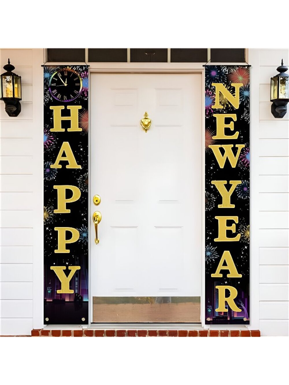 Happy New Year Door Banner Porch Signs Welcome Banner for Home Holiday Winter